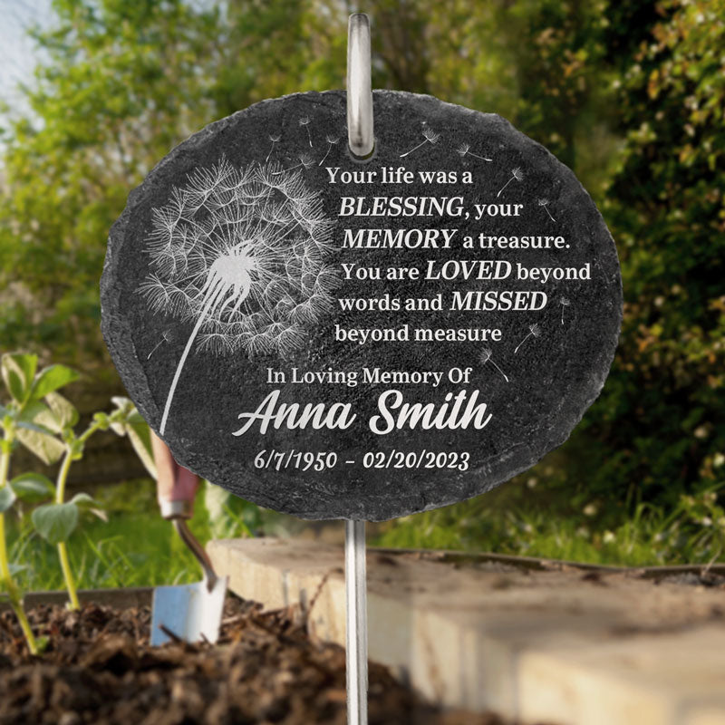 Merci pour votre vie bénie - Ardoise et crochet de jardin commémoratif personnalisés - Cadeau de condoléances pour les membres de la famille