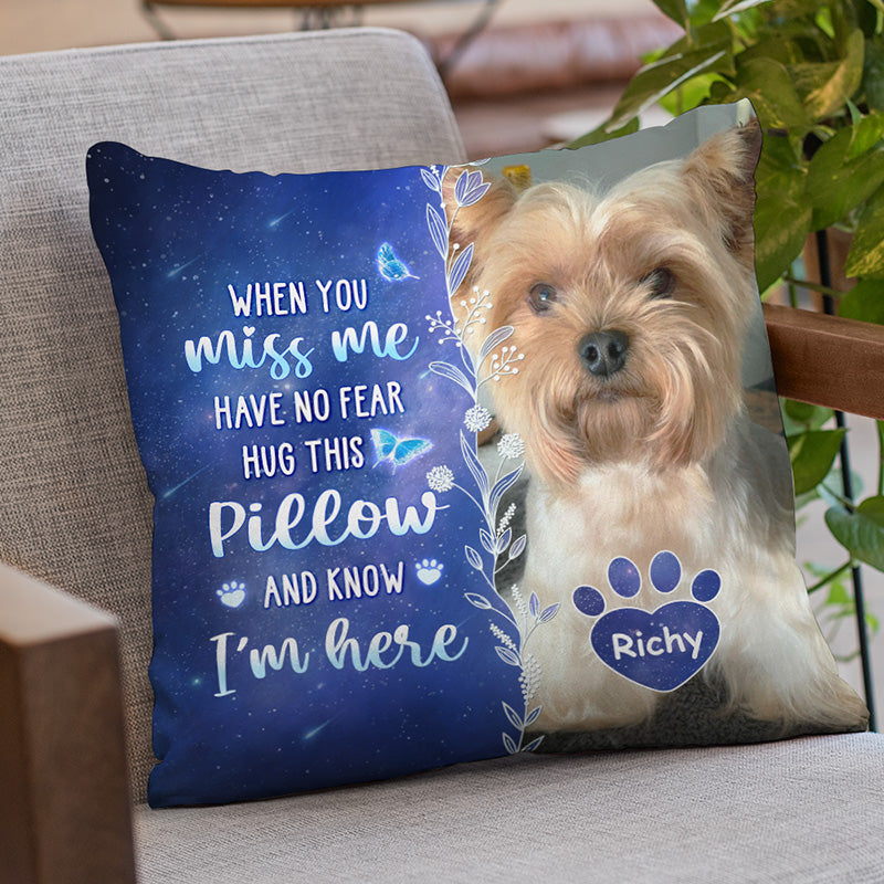 Photo personnalisée Mon amour pour toi est toujours là - Coussin personnalisé commémoratif - Cadeau de condoléances, cadeau pour propriétaires d'animaux, amoureux des animaux