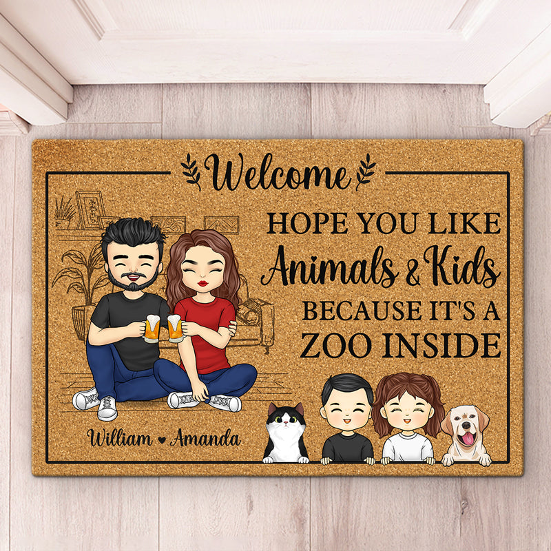 J'espère que vous aimez « Parce que c'est un zoo à l'intérieur » - Tapis décoratif personnalisé pour la famille - Cadeau pour les membres de la famille
