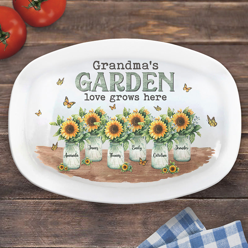 Grandma's Garden Love Grows Here - Family Personalized Custom Platter - Mother's Day, Birthday Gift For Grandma