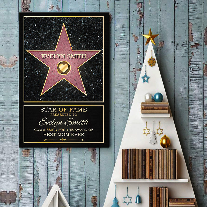 Star de la renommée, meilleure maman, meilleur papa de l'année - Affiche verticale personnalisée pour la famille - Cadeau pour la fête des mères, la fête des pères et un anniversaire pour maman et papa