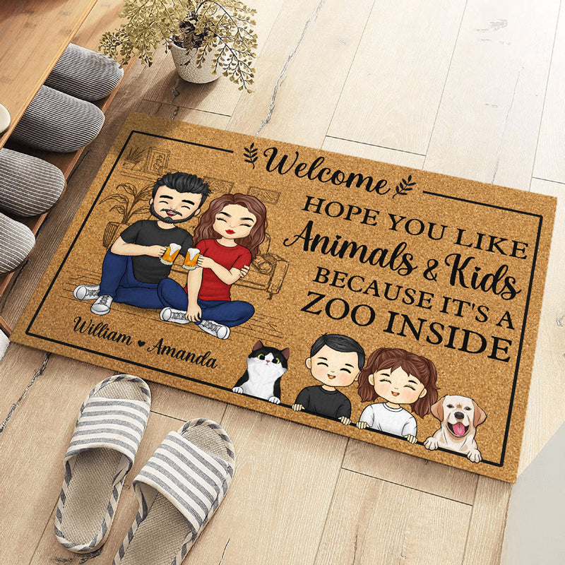 J'espère que vous aimez « Parce que c'est un zoo à l'intérieur » - Tapis décoratif personnalisé pour la famille - Cadeau pour les membres de la famille