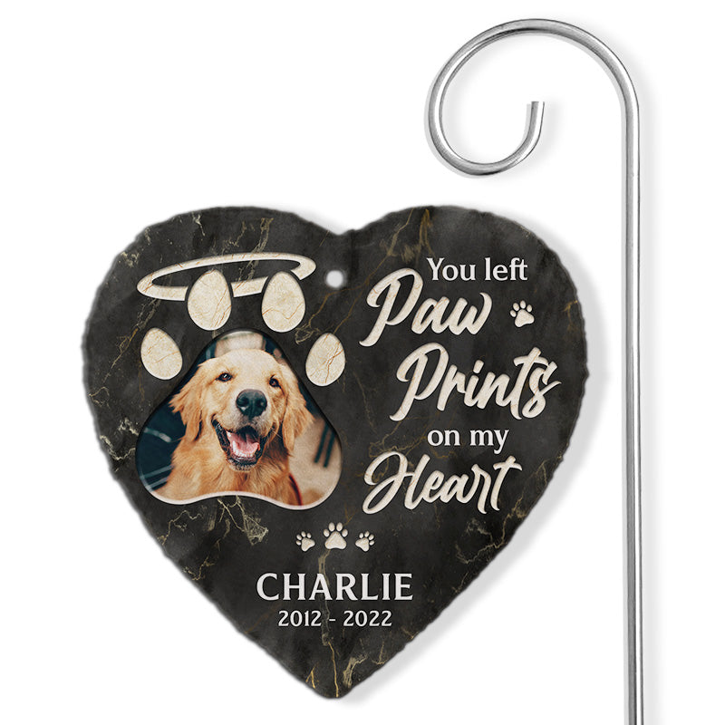 Photo personnalisée « Je m'ennuie de tes empreintes de pattes » - Ardoise et crochet de jardin commémoratif personnalisés - Cadeau de condoléances, cadeau pour propriétaires d'animaux, amoureux des animaux