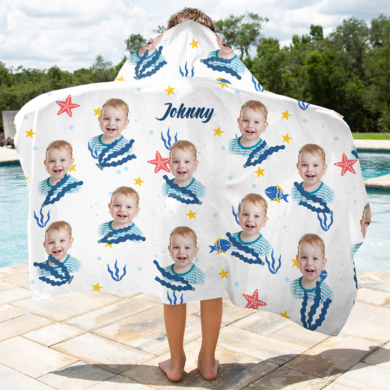 Custom Photo We All Need Vitamin Sea - Family Personalized Custom Kid Hooded Beach Towel - Gift For Kids, Family Members