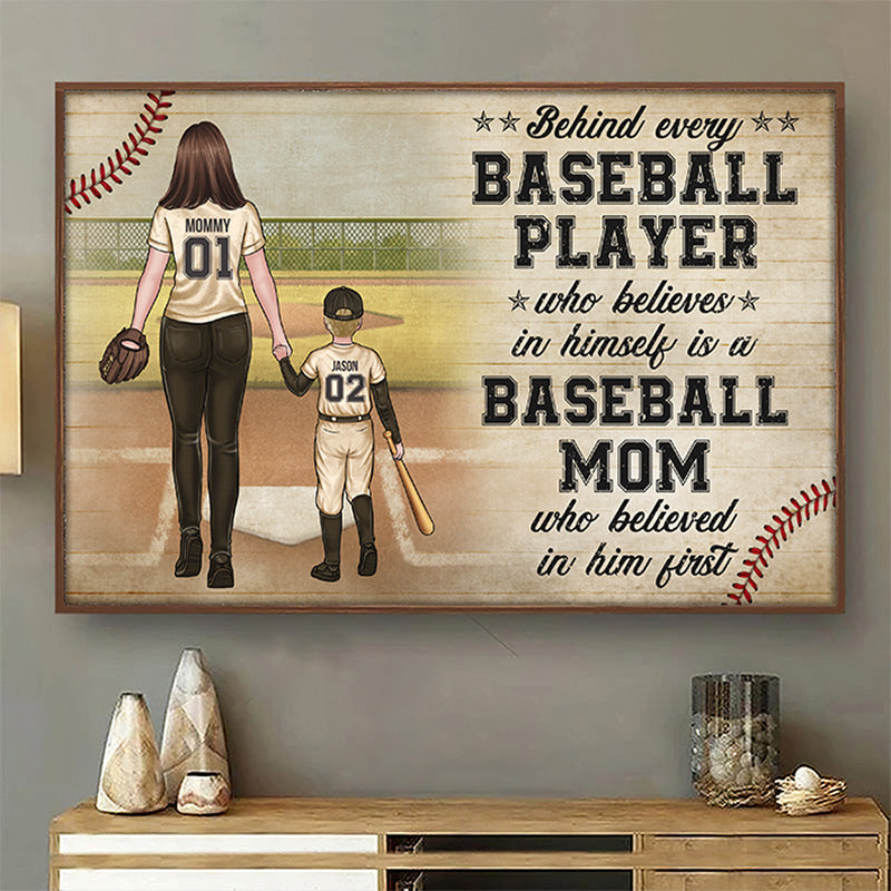 Joueur de baseball qui croit en lui-même - Affiche horizontale personnalisée pour la famille - Cadeau pour les membres de la famille