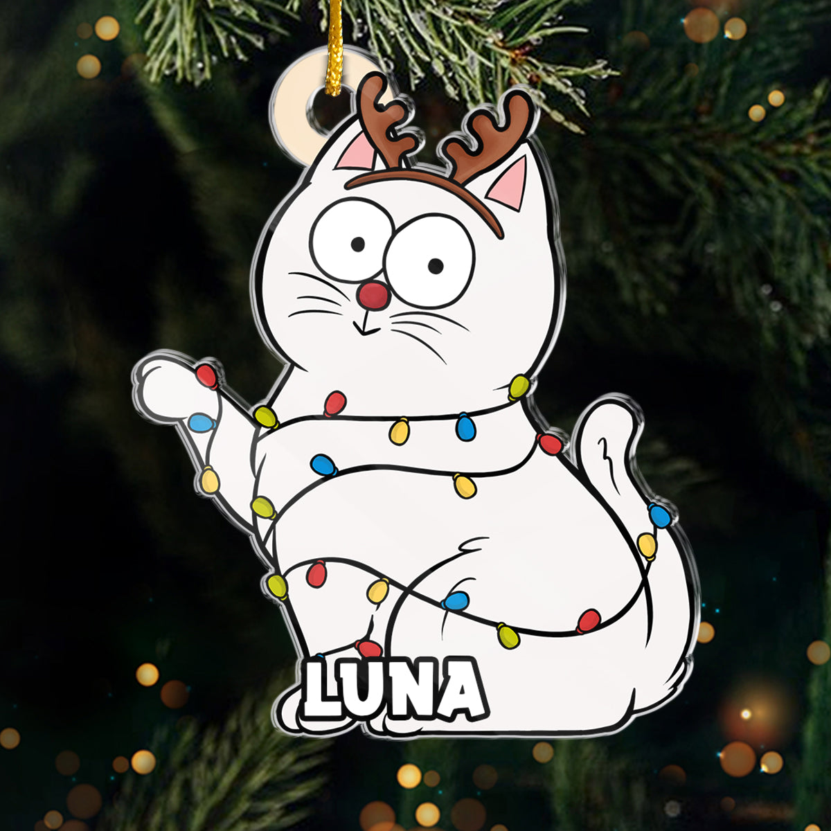 Petit fauteur de troubles du Père Noël – Ornement personnalisé en acrylique en forme de chat – Cadeau de Noël pour les propriétaires et les amoureux des animaux