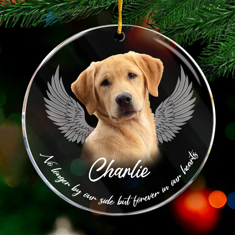 Photo personnalisée pour toujours dans nos cœurs - Ornement commémoratif personnalisé - Forme ronde en acrylique - Cadeau de Noël, cadeau de condoléances pour les propriétaires d'animaux et les amoureux des animaux