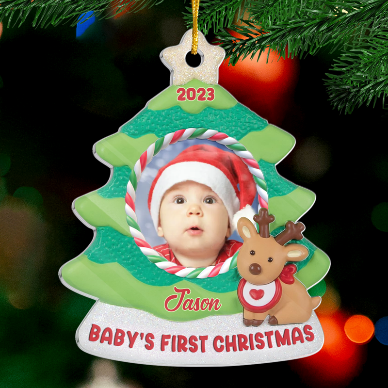 Décoration de Noël personnalisée pour bébé - Décoration de Noël personnalisée en acrylique en forme de sapin - Cadeau de Noël pour les membres de la famille