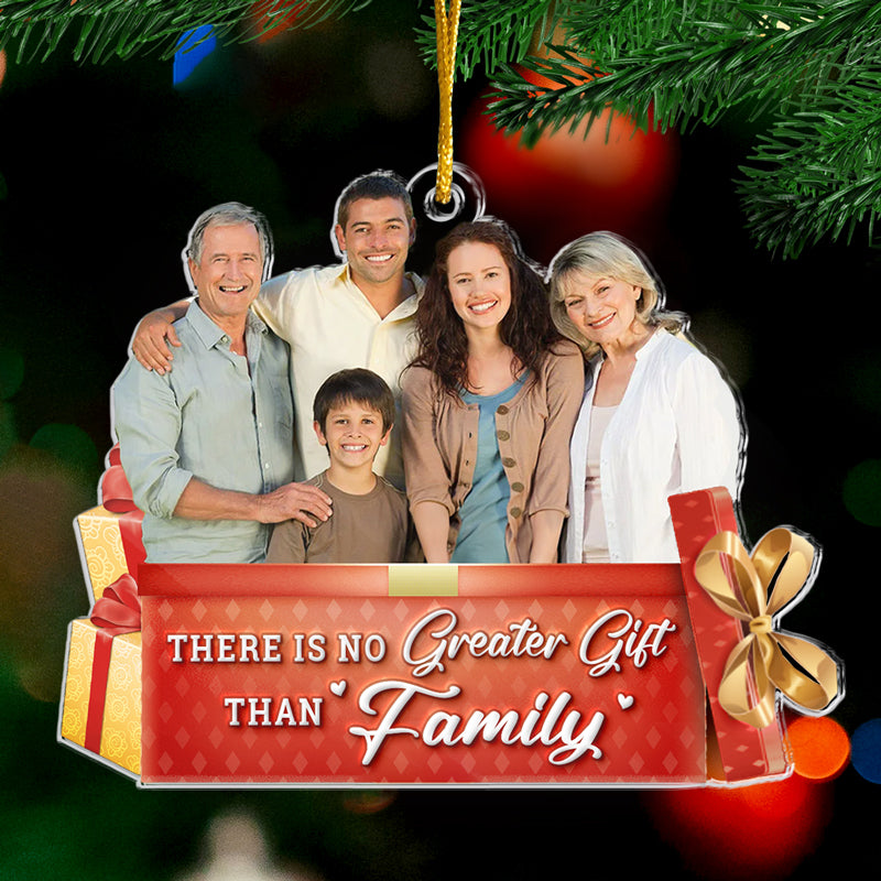 Photo personnalisée de famille : l'esprit de Noël vit ici - Ornement personnalisé familial personnalisé - Forme personnalisée en acrylique - Cadeau de Noël pour les membres de la famille