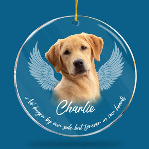 Photo personnalisée pour toujours dans nos cœurs - Ornement commémoratif personnalisé - Forme ronde en acrylique - Cadeau de Noël, cadeau de condoléances pour les propriétaires d'animaux et les amoureux des animaux