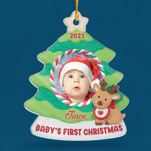 Décoration de Noël personnalisée pour bébé - Décoration de Noël personnalisée en acrylique en forme de sapin - Cadeau de Noël pour les membres de la famille