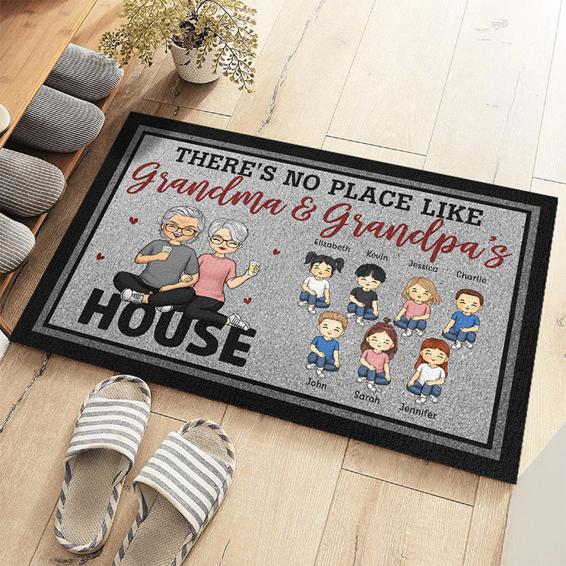 Bienvenue chez grand-mère et grand-père - Tapis décoratif personnalisé pour la famille - Cadeau pour grand-mère et grand-père