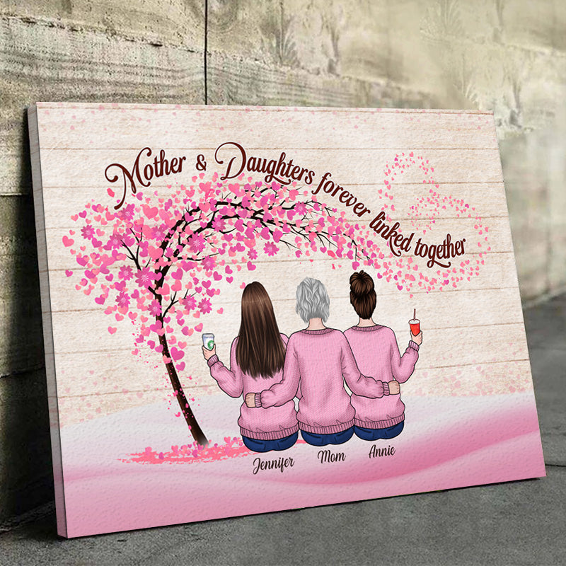 Mère et filles unies pour toujours - Toile horizontale personnalisée pour la famille - Cadeau de fête des mères et d'anniversaire pour maman