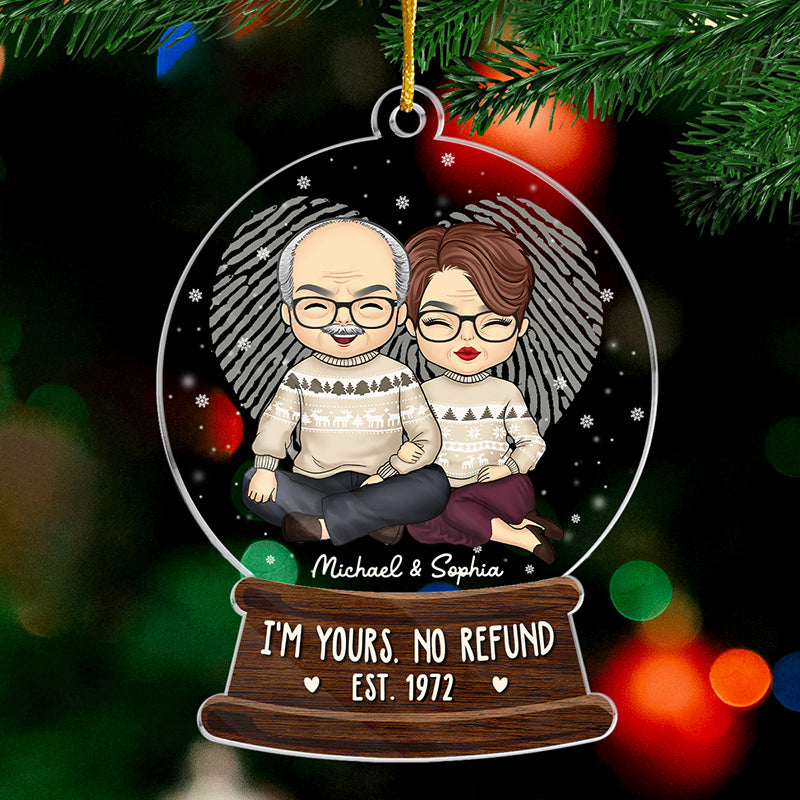 Je suis à toi, pas de remboursement ! Ornement personnalisé pour couple ! Boule à neige en acrylique ! Cadeau de Noël pour mari et femme, anniversaire