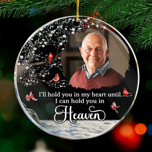 Photo personnalisée « Je te garderai dans mon cœur » - Ornement personnalisé familial - Forme ronde en acrylique - Cadeau de Noël, cadeau de condoléances pour les membres de la famille
