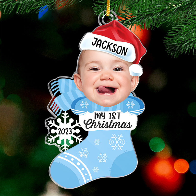 Photo personnalisée mignonne, élégante et un peu dramatique - Ornement personnalisé familial personnalisé - Forme personnalisée en acrylique - Cadeau de Noël pour bébé, enfant, nouveau-né