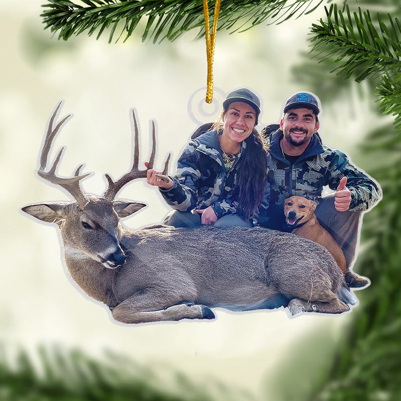 Photo personnalisée : Noël nous rassemble - Décoration de chasse personnalisée - Acrylique en forme personnalisée - Cadeau de Noël pour les amateurs de chasse