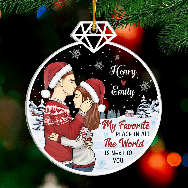 Mon endroit préféré au monde - Ornement personnalisé pour couple - Forme personnalisée en acrylique - Cadeau de Noël pour mari et femme, anniversaire