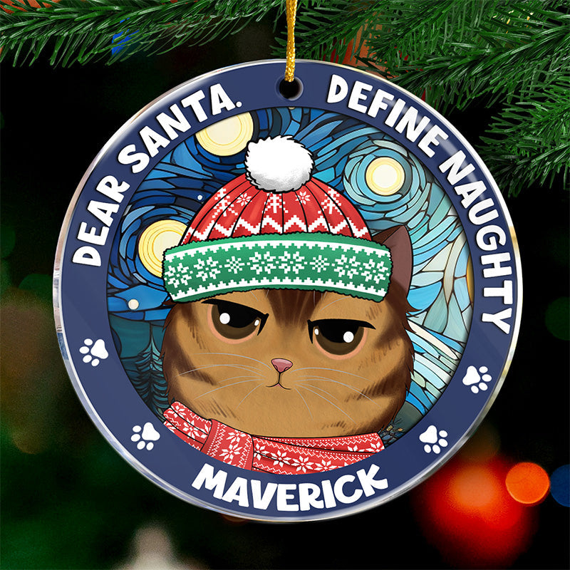 Cher Père Noël, définissez « Naughty » - Ornement personnalisé pour chat - Forme ronde en acrylique - Cadeau de Noël pour les propriétaires et les amoureux des animaux
