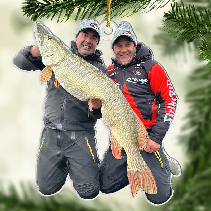 Photo personnalisée de pêcheur - Ornement personnalisé de pêche - Forme personnalisée en acrylique - Cadeau de Noël pour les amateurs de pêche