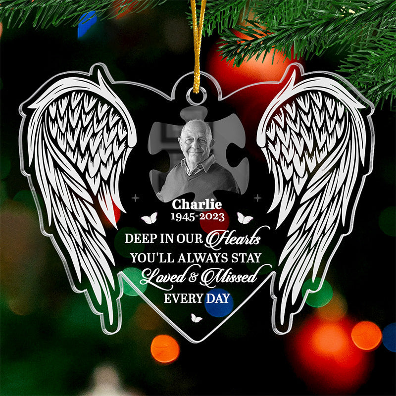 Photo personnalisée Dieu vous a dans ses bras, je vous ai dans mon cœur - Ornement personnalisé commémoratif personnalisé - Forme personnalisée en acrylique - Cadeau de Noël, cadeau de condoléances pour les membres de la famille