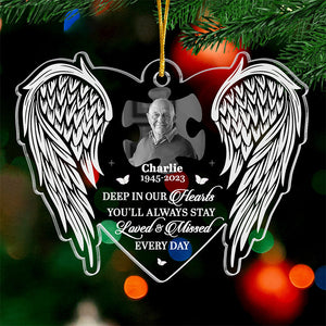 Photo personnalisée Dieu vous a dans ses bras, je vous ai dans mon cœur - Ornement personnalisé commémoratif personnalisé - Forme personnalisée en acrylique - Cadeau de Noël, cadeau de condoléances pour les membres de la famille