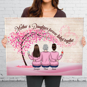 Mère et filles unies pour toujours - Toile horizontale personnalisée pour la famille - Cadeau de fête des mères et d'anniversaire pour maman