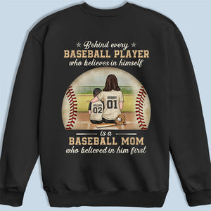 A Baseball Player Is First Trusted By His Mom - Family Personalized Custom Unisex Back Printed T-shirt, Hoodie, Sweatshirt - Gift For Family Members