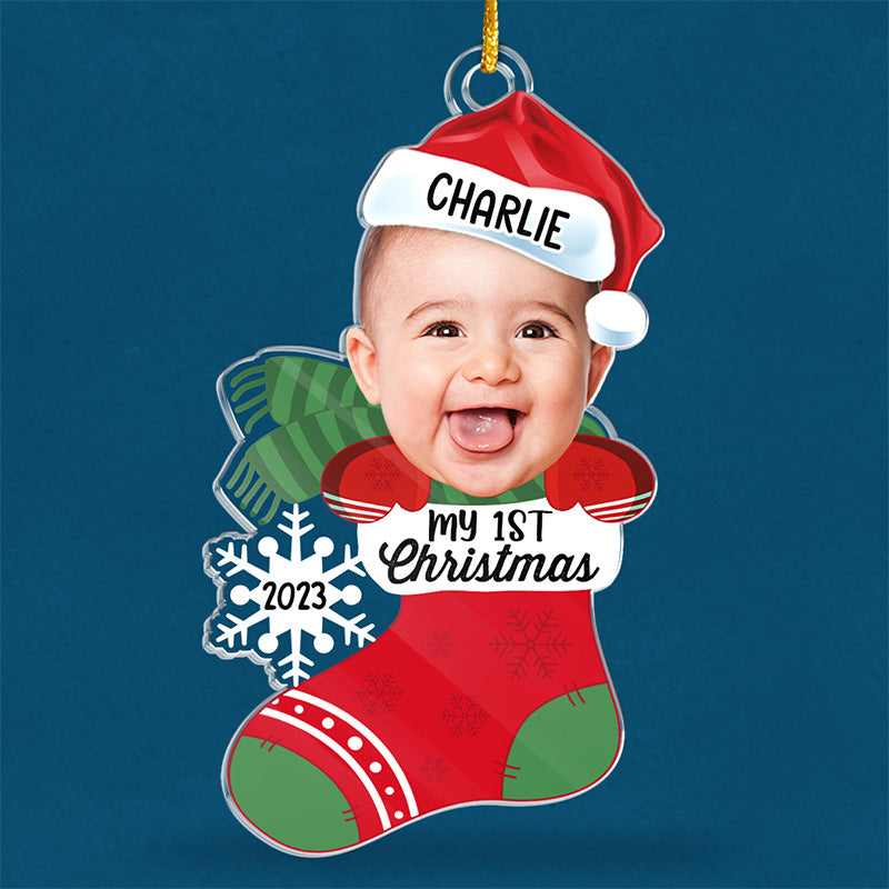 Photo personnalisée mignonne, élégante et un peu dramatique - Ornement personnalisé familial personnalisé - Forme personnalisée en acrylique - Cadeau de Noël pour bébé, enfant, nouveau-né