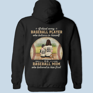 A Baseball Player Is First Trusted By His Mom - Family Personalized Custom Unisex Back Printed T-shirt, Hoodie, Sweatshirt - Gift For Family Members