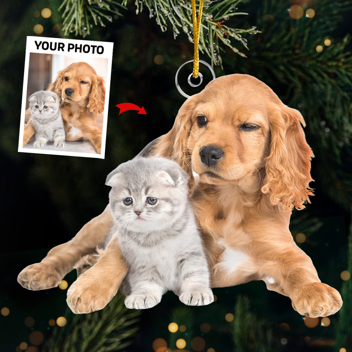 Photo personnalisée de carlins et de bisous pour Noël - Décoration personnalisée pour chien et chat - Acrylique en forme personnalisée - Cadeau de Noël pour propriétaires et amoureux des animaux