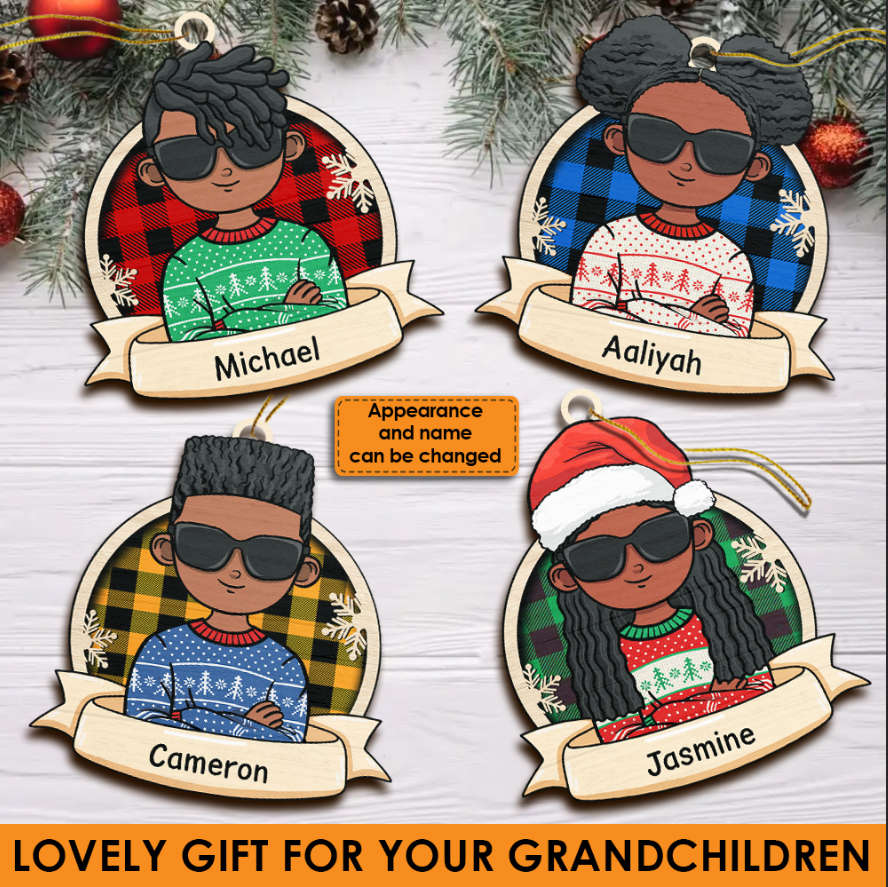 African American Kids Celebrate Christmas - Personalized Shaped Ornament.