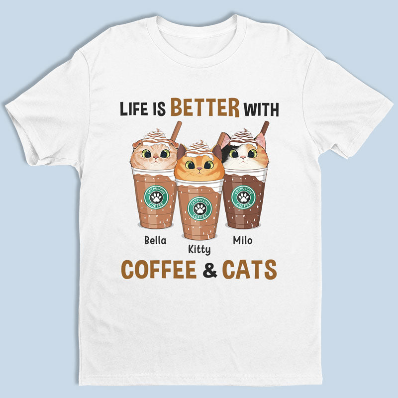 La vie est meilleure avec du café et un bébé en fourrure - T-shirt, sweat à capuche et sweat-shirt unisexe personnalisé pour chien et chat - Cadeau pour les propriétaires et les amoureux des animaux
