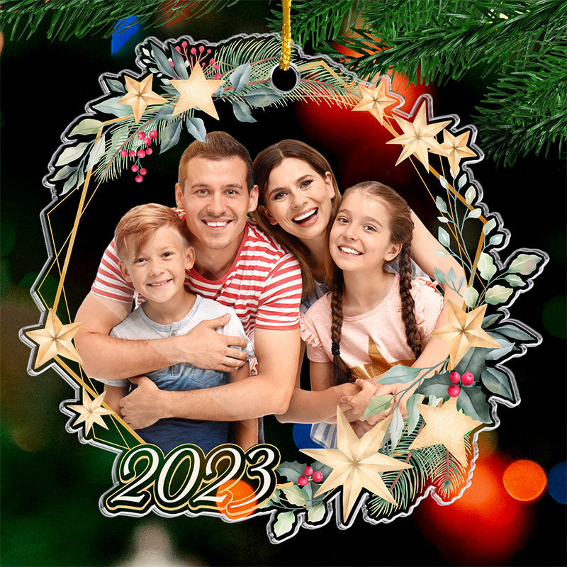 Photo personnalisée Moments merveilleux - Ornement personnalisé pour la famille - Forme personnalisée en acrylique - Cadeau de Noël pour les membres de la famille