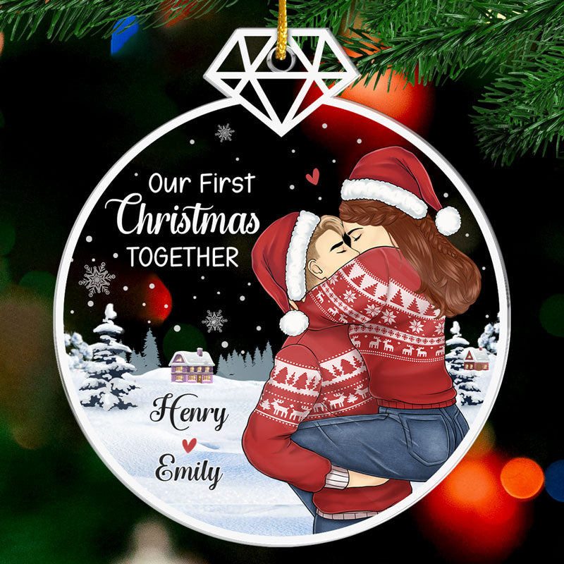 Notre premier Noël marié - Ornement personnalisé personnalisé pour couple - Forme personnalisée en acrylique - Cadeau de Noël pour mari et femme, anniversaire