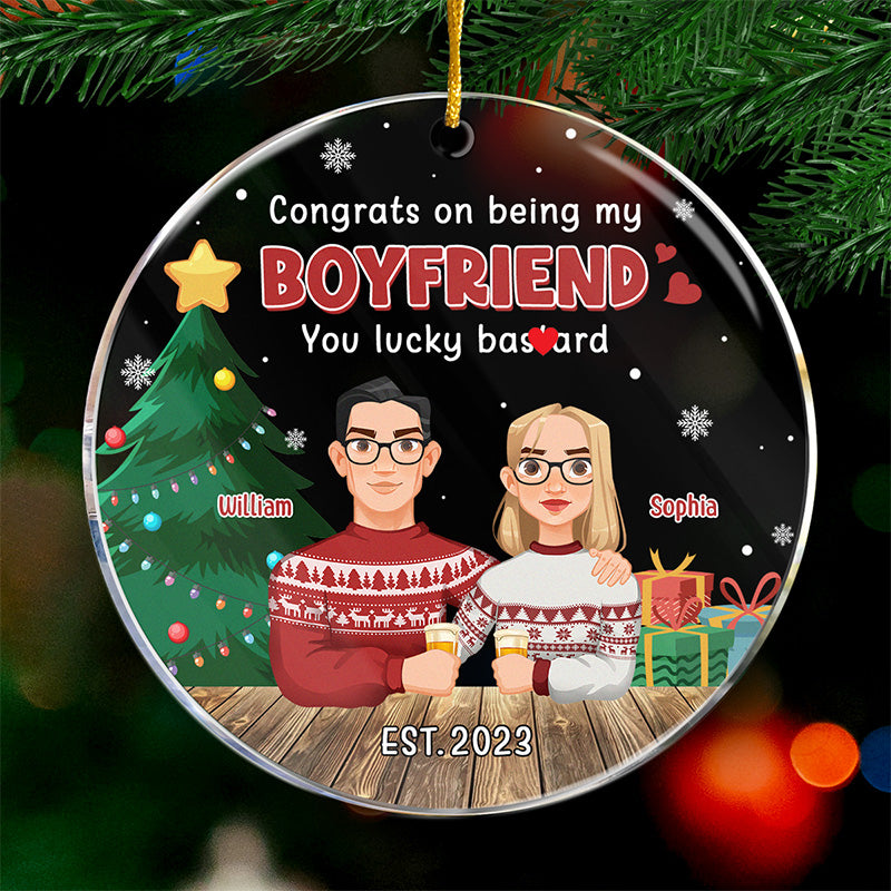 Heureux de t'avoir à Noël - Ornement personnalisé pour couple - Forme ronde en acrylique - Cadeau de Noël pour mari et femme, anniversaire