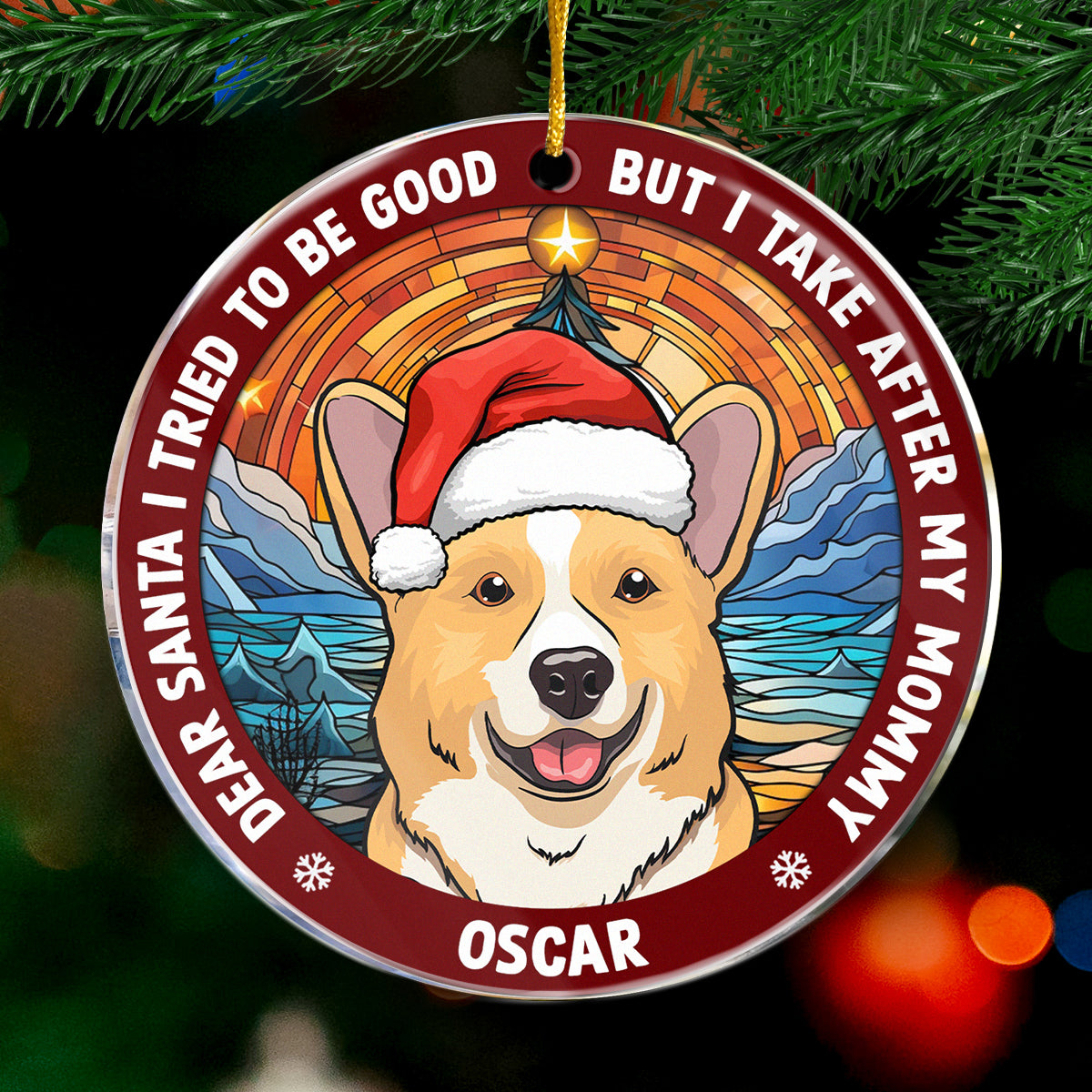 Cher Père Noël, j'ai essayé d'être sage - Décoration personnalisée pour chien et chat - Forme ronde en acrylique - Cadeau de Noël pour les propriétaires et les amoureux des animaux