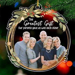Photo personnalisée : La présence d'une famille heureuse - Ornement personnalisé pour la famille - Forme personnalisée en acrylique - Cadeau de Noël pour les membres de la famille