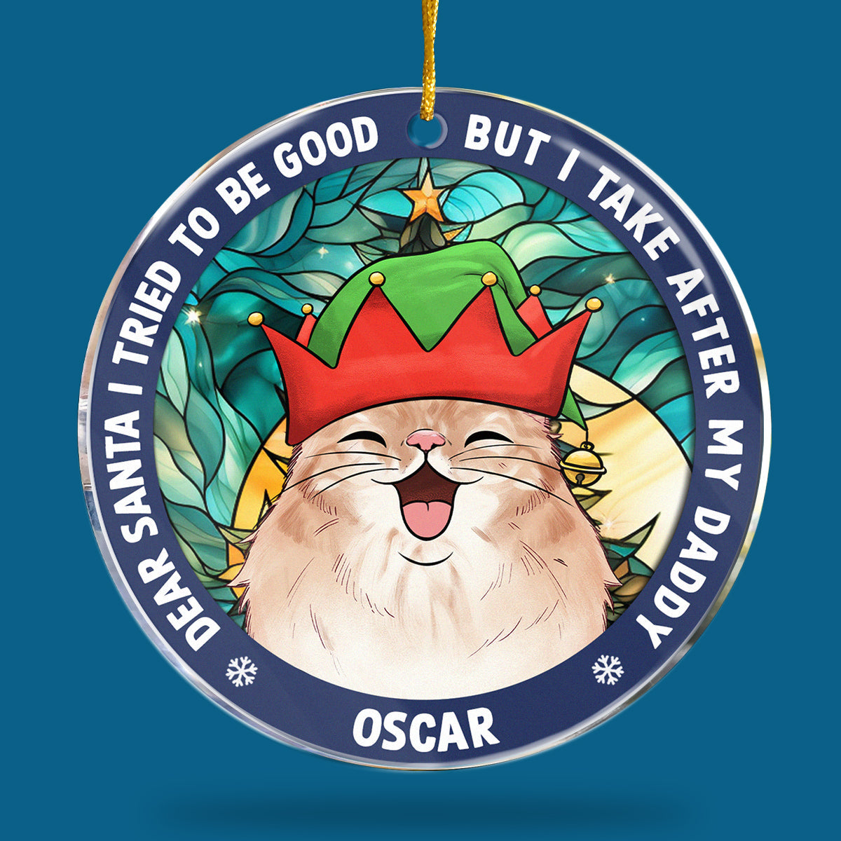Cher Père Noël, j'ai essayé d'être sage - Décoration personnalisée pour chien et chat - Forme ronde en acrylique - Cadeau de Noël pour les propriétaires et les amoureux des animaux