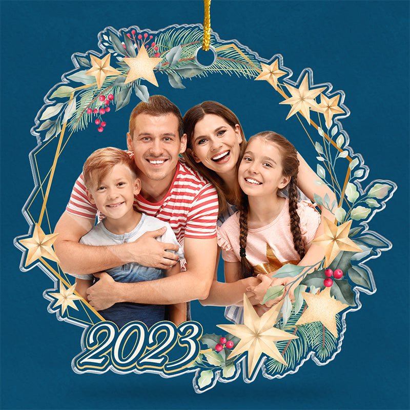 Photo personnalisée Moments merveilleux - Ornement personnalisé pour la famille - Forme personnalisée en acrylique - Cadeau de Noël pour les membres de la famille