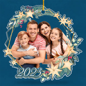 Photo personnalisée Moments merveilleux - Ornement personnalisé pour la famille - Forme personnalisée en acrylique - Cadeau de Noël pour les membres de la famille